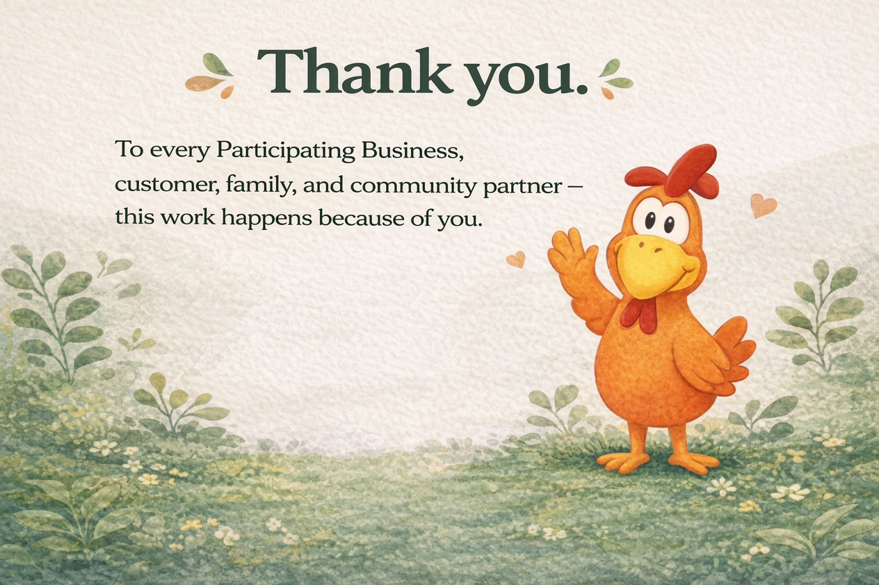 2025 impact thank you Thank you! Every Participating Business, Customer, Family & Community Partner. This work happens because of YOU.